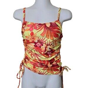 Gottex Silver Tankini Top Womens 8 Yellow Orange Floral Shelf Bra Adjustable